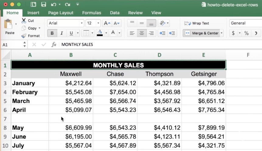 delete rows in excel for mac
